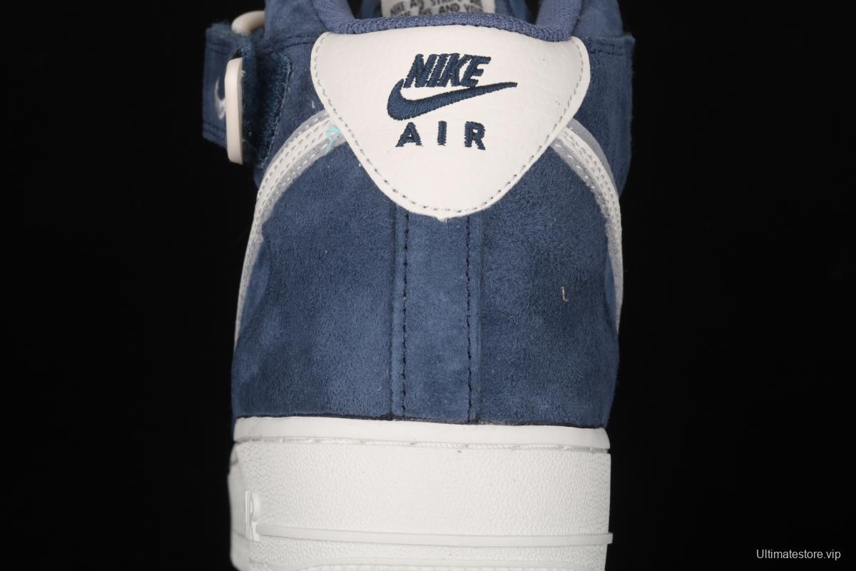 NIKE Air Force 1' 07 Mid dark blue suede 3M reflective casual board shoes AA1118-007