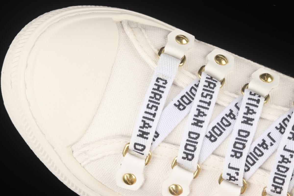 Dior Walk'n Dior 21s embroidery series 3D canvas low upper shoes KCH369STCS900White