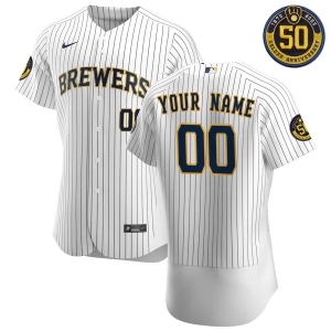 Men's White&amp;Navy 2020 Alternate Authentic Custom 50th Anniversary Patch Team Jersey