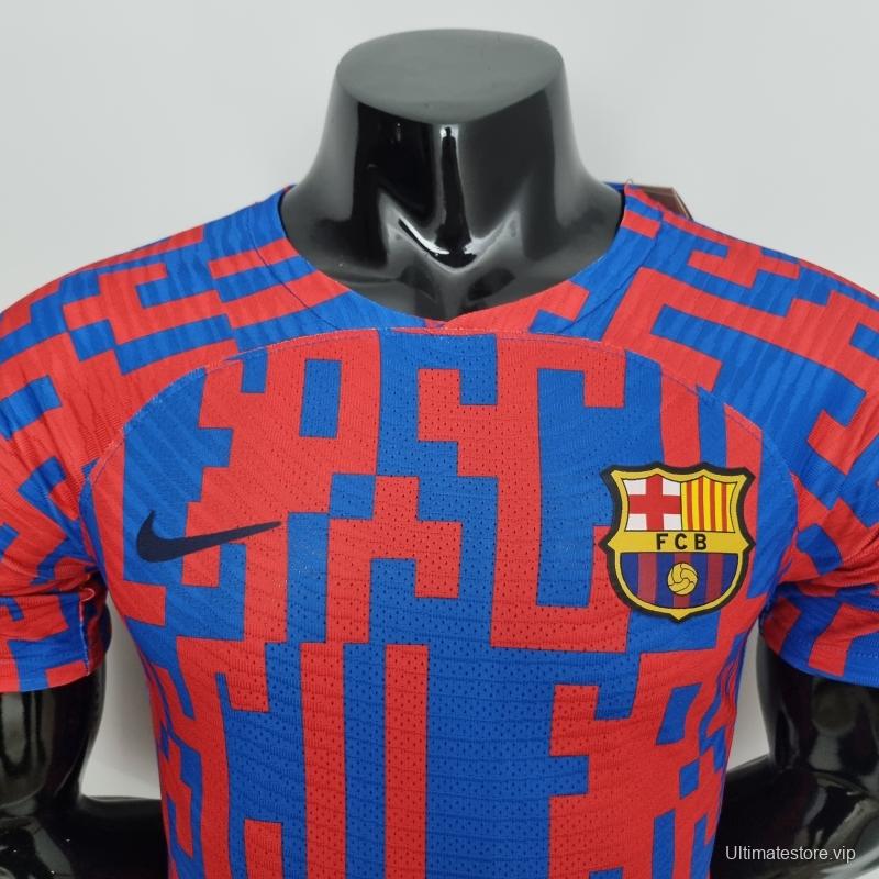 22/23 Barcelona Player Version Pre-match Jersey Red and Blue