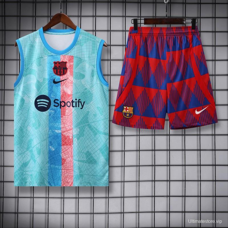 23-24  Barcelona Sky Blue Vest Jersey+Shorts