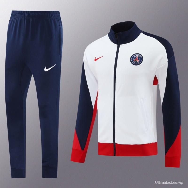 24 25 PSG White Full Zipper Jacket +Long Pants