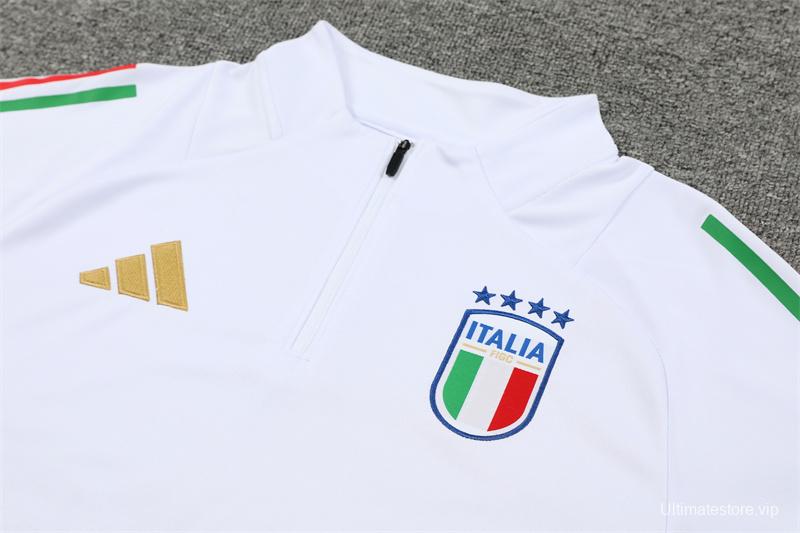 2024 Italy White Half Zipper Jacket+Long Pants