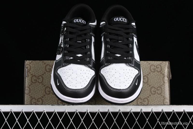 Nike SB Dunk Low Gucci Collaboration - Double G Embroidery Black Swoosh Anniversary Custom Low-Top Casual Skate Shoes - SF1588-136