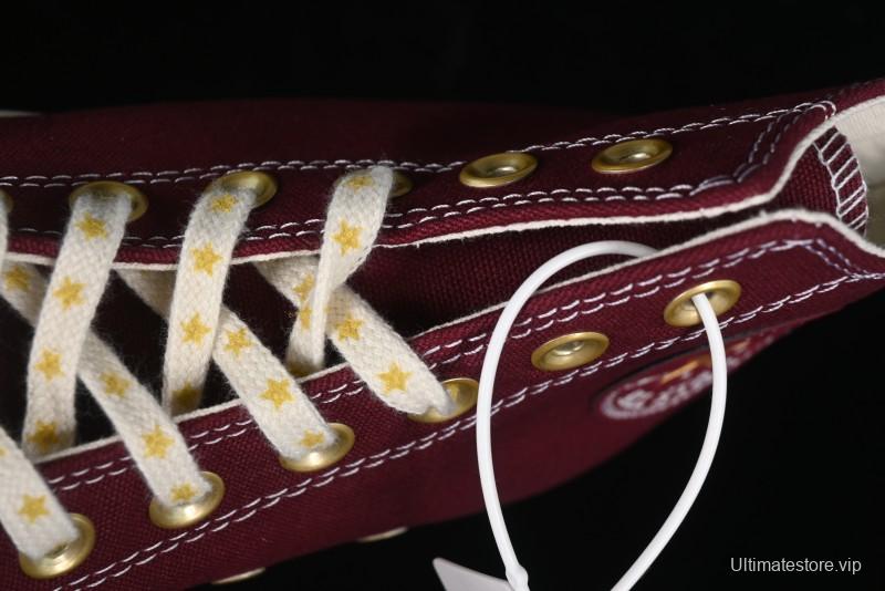 Converse Chuck 1970s High Top Casual Sneakers with Gold Star Accents and Wine Red Colorway - A12463C