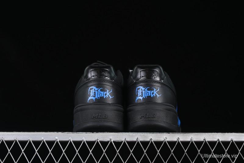 NY Yankees Black Leather Sneakers with Bold Blue Logo