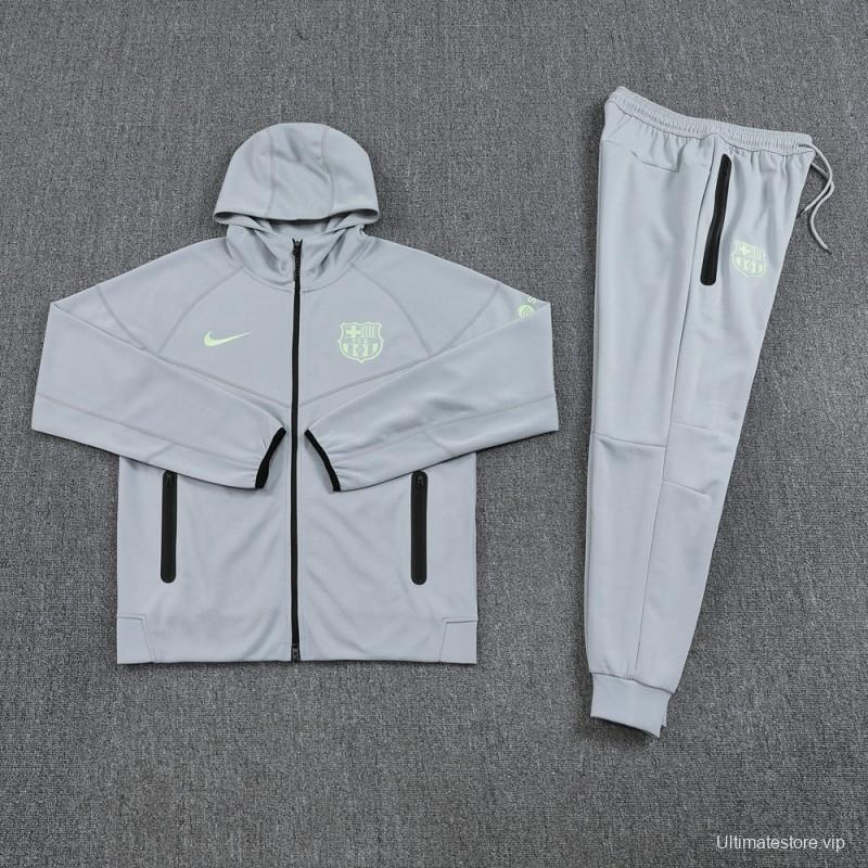 25/26 Barcelona Grey Full Zipper Hoodie Jacket +Long Pants