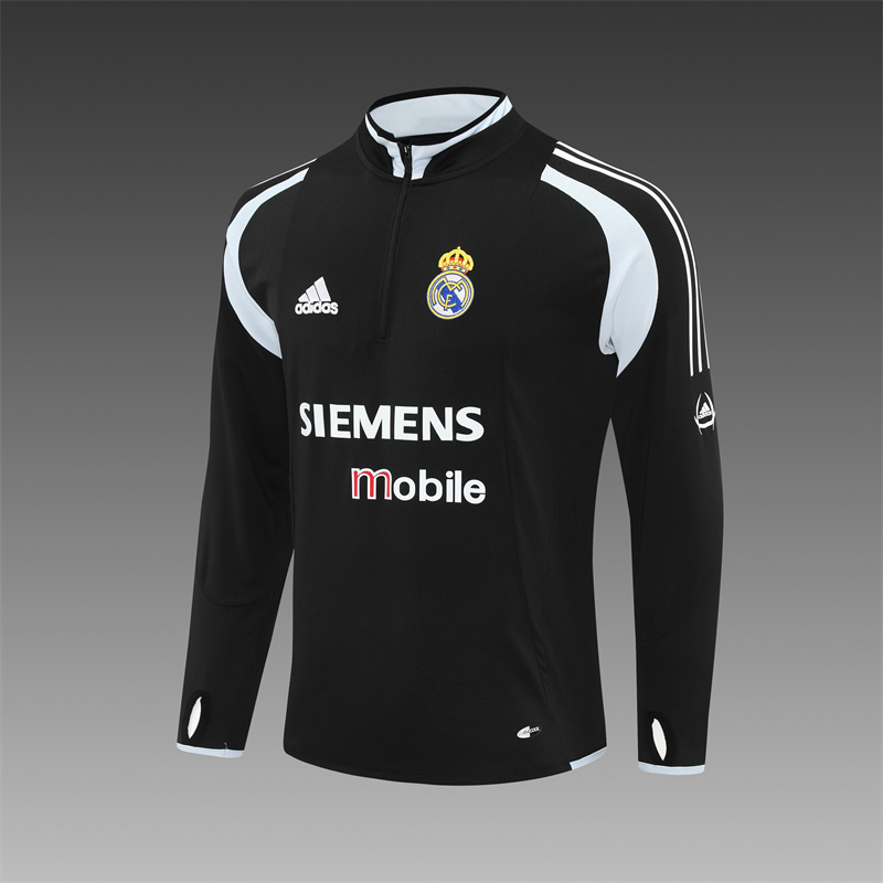 Retro 04/05 Real Madrid Black Half Zipper Jacket