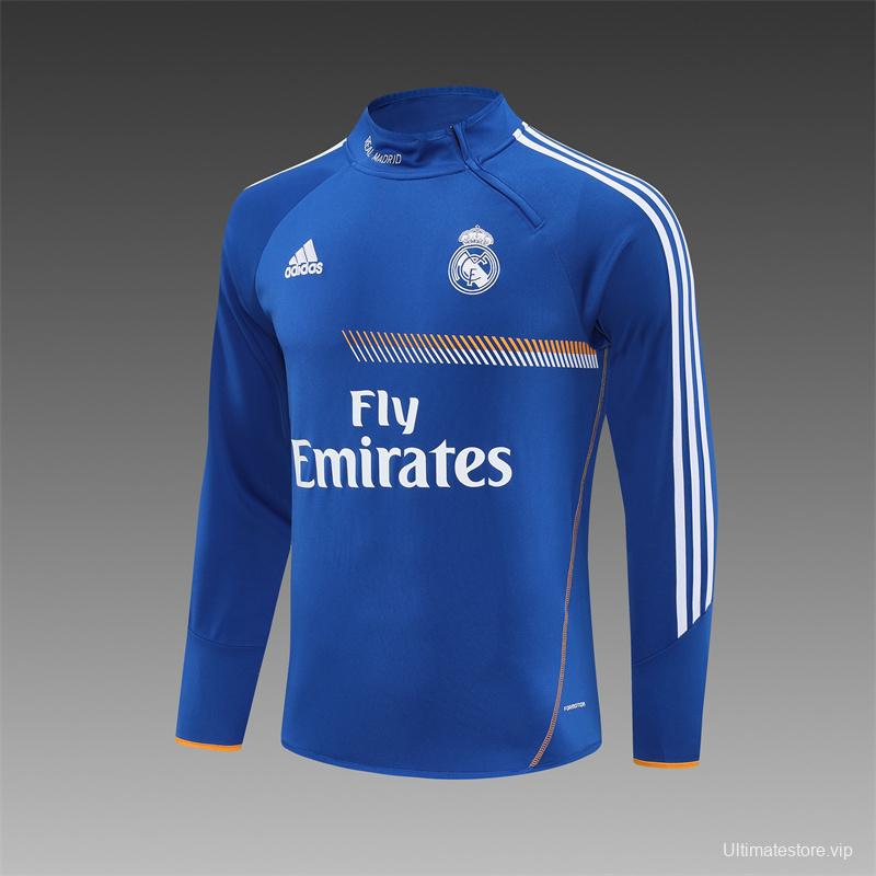 Retro 13/14 Real Madrid Color Blue Half Zipper Jacket+Long Pants