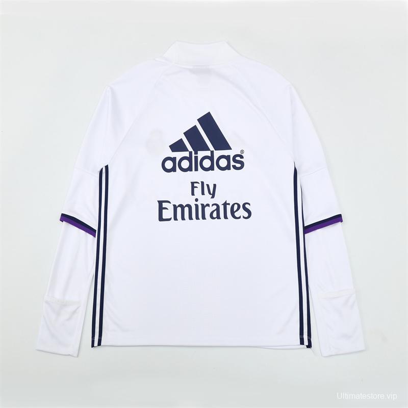 Retro 16/17 Real Madrid White Half Zipper Jacket+Long Pants