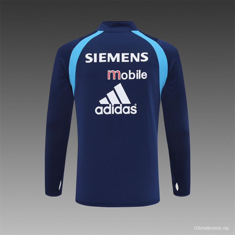 Retro 03/04 Real Madrid Royal Blue Half Zipper Jacket+Long Pants