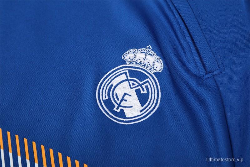 Retro 13/14 Real Madrid Color Blue Half Zipper Jacket+Long Pants