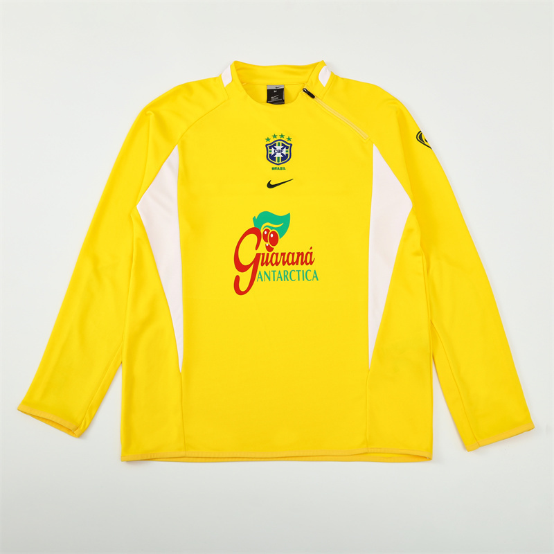 2002 Brazil Yellow Half Zipper Jacket+Long Pants