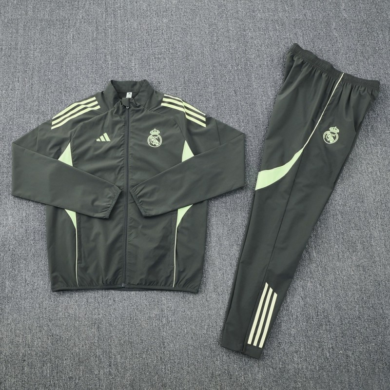 25/26 Real Madrid Dark Green Half Zipper Jacket+Long Pants S-3XL