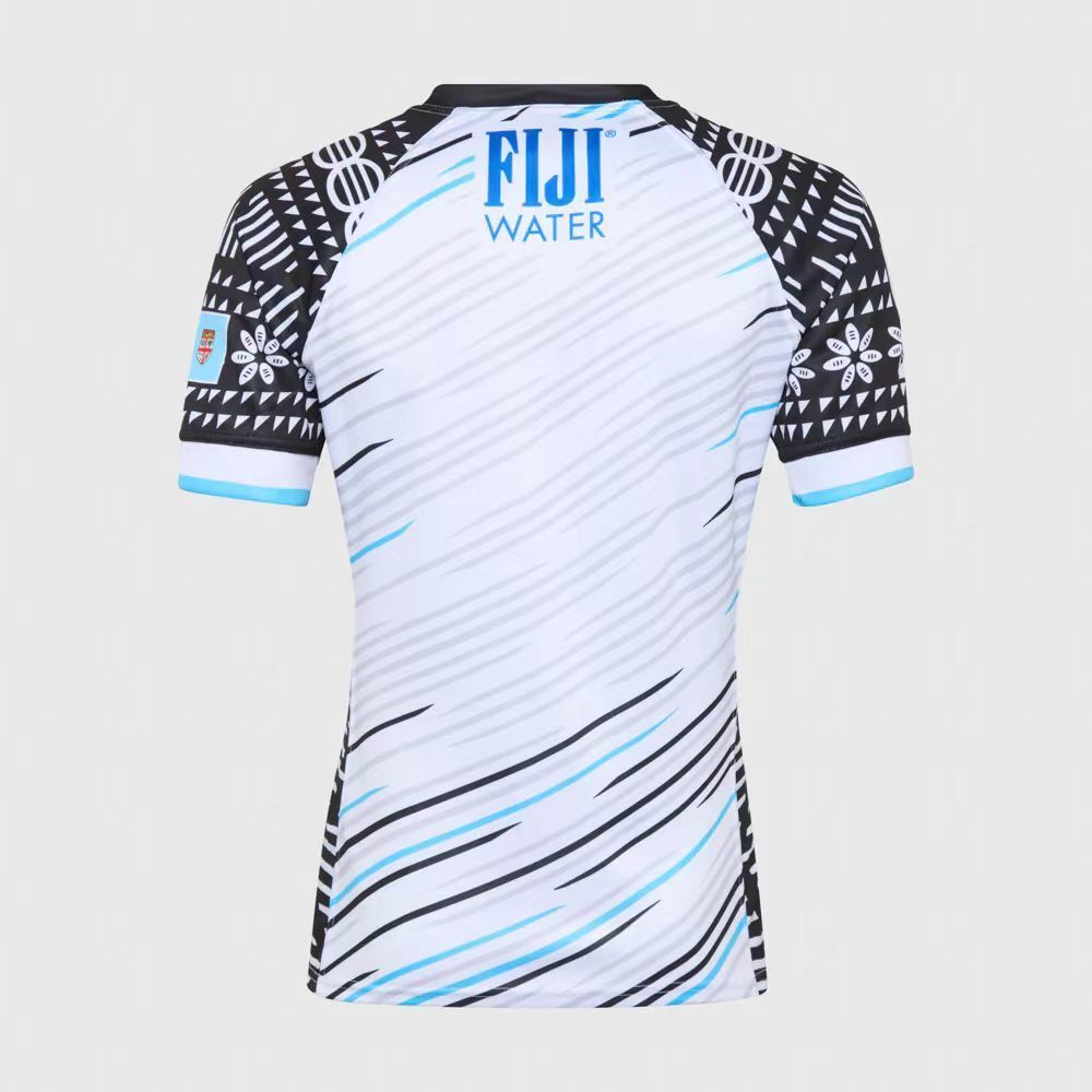 2025 Fiji 7s White with Wave Pattern and Traditional Tapa Cloth Design Jersey