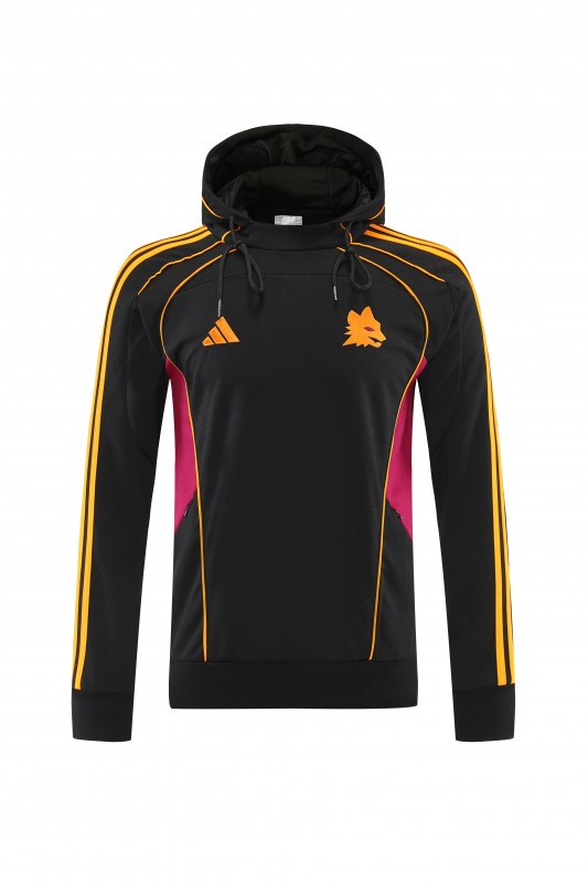 26/27 Roma Black Full Zipper Hooded Jacket Tracksuit + Long Pants