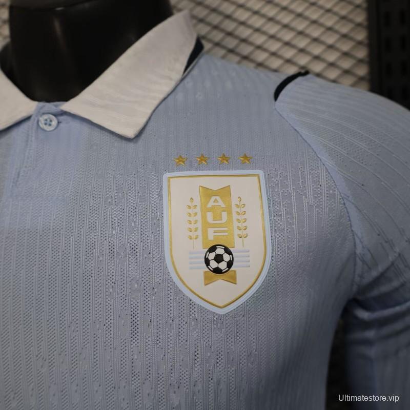 2026 Player Version Uruguay Light Blue with White Collar Long Sleeve Jersey