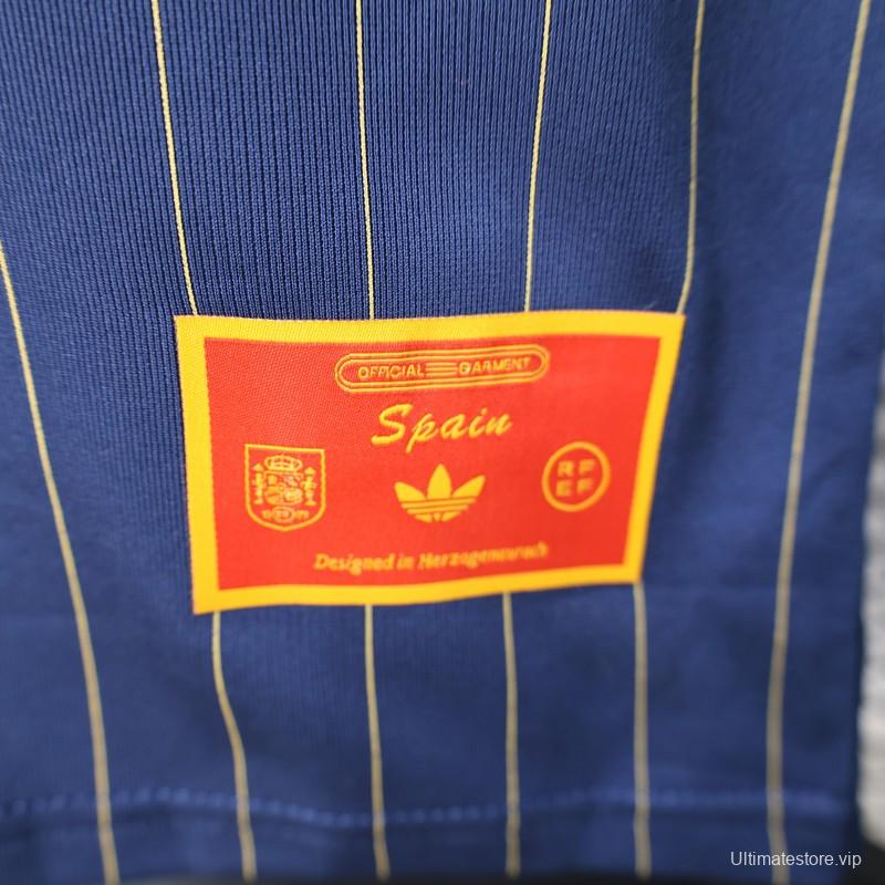 2026 Player Version Spain Navy Blue with Thin Yellow Pinstripes Jersey