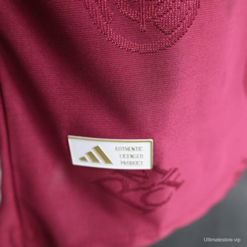 Player Version 25/26 Real Madrid Burgundy with All-Over Crest Pattern Jersey