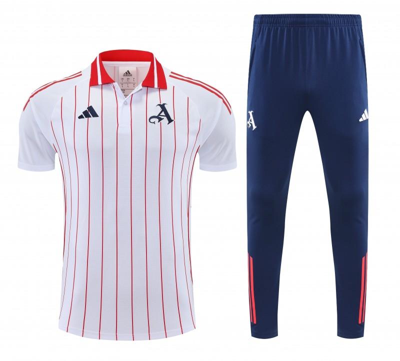 26/27 Arsenal  White&Red Stripes  Polo Training Shirt + Long Pants Tracksuit