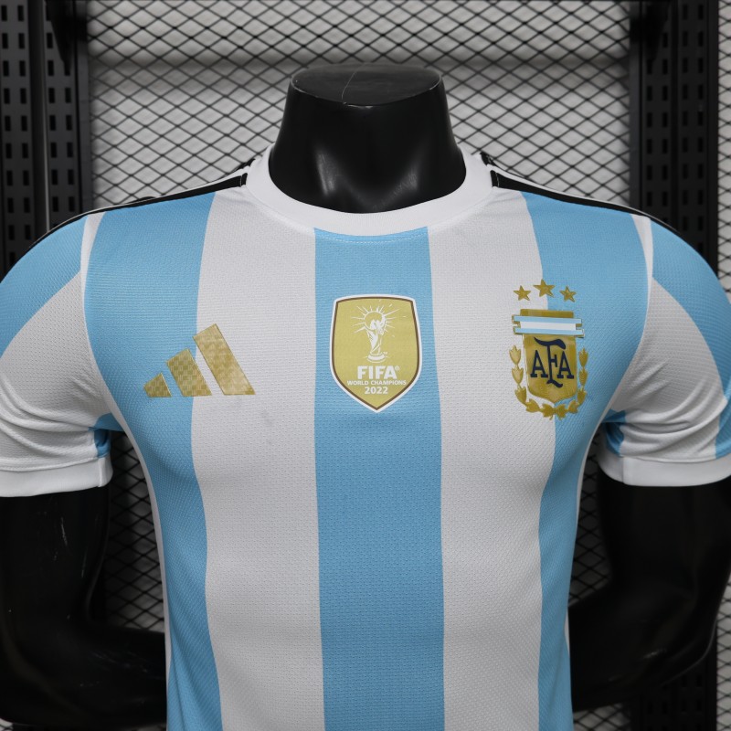 Player Version 2027 Argentina Home White & Light Blue Stripes with FIFA World Cup Champion Badge Jersey
