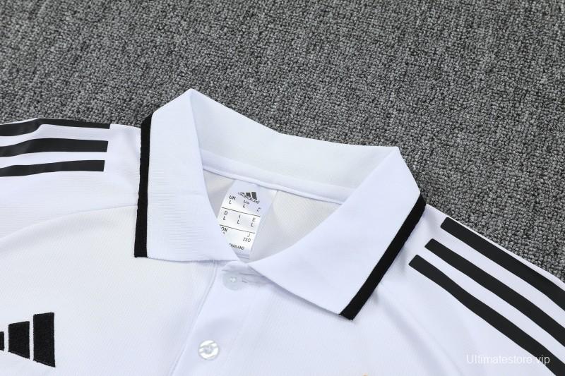 26/27 Real Madrid White Polo Training Shirt + Black Long Pants Tracksuit