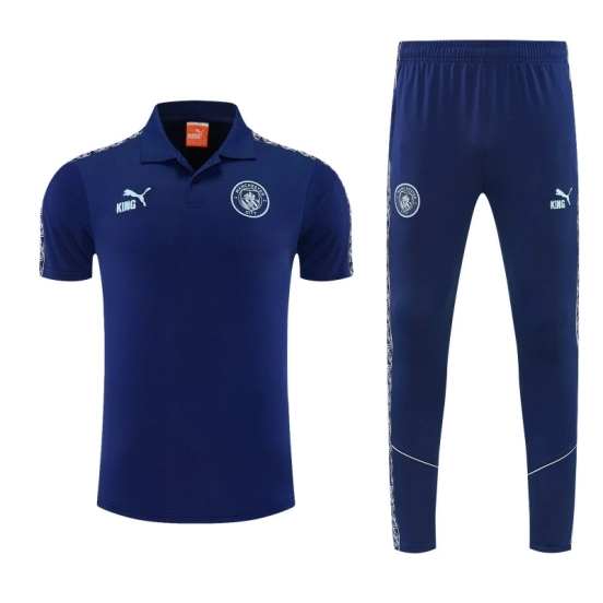 26/27 Manchester City Navy Blue Polo Training Shirt + Long Pants Tracksuit