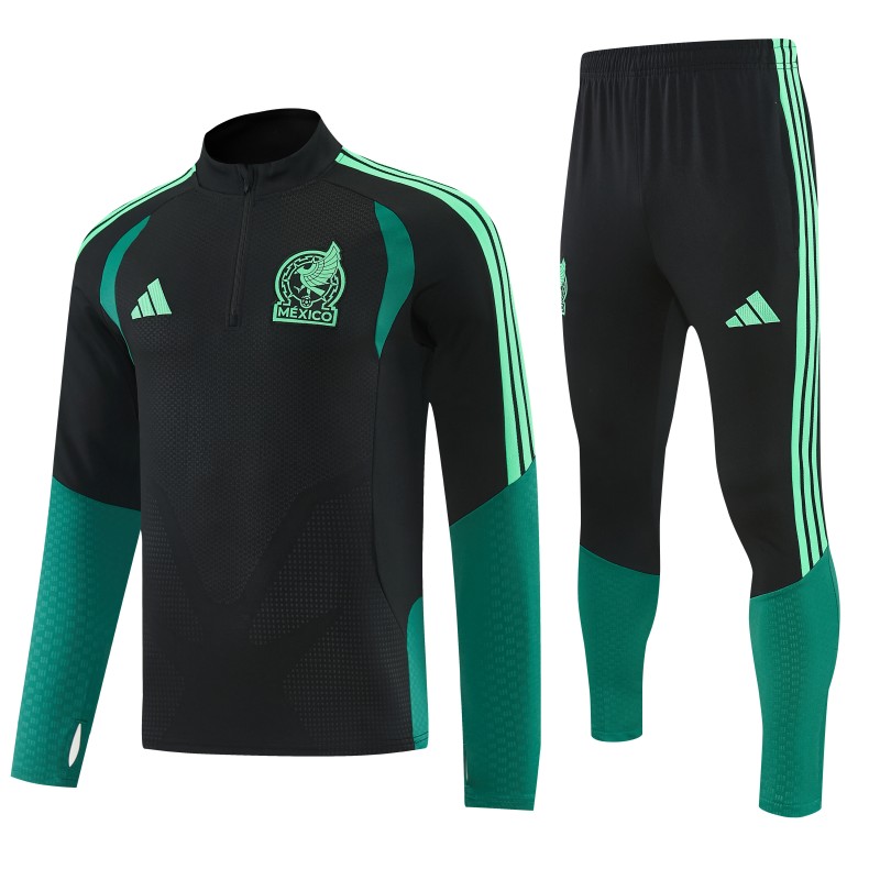 26/27  Mexico Black Half Zipper Jacket Tracksuit + Long Pants