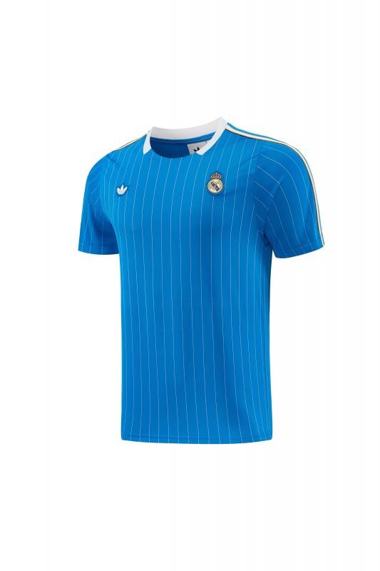 26/27 Real Madrid  Blue Pinstripe  Short Sleeve+Soccer Shorts