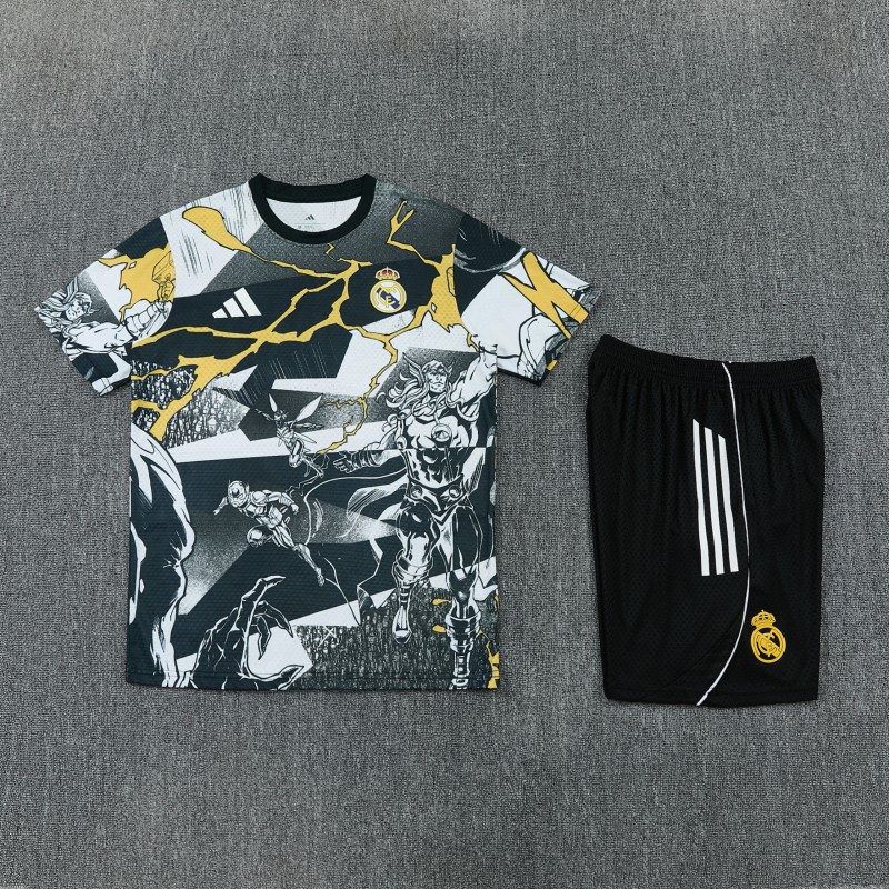 26/27  Real Madrid Black x Marvel  Short Sleeve+Soccer Shorts