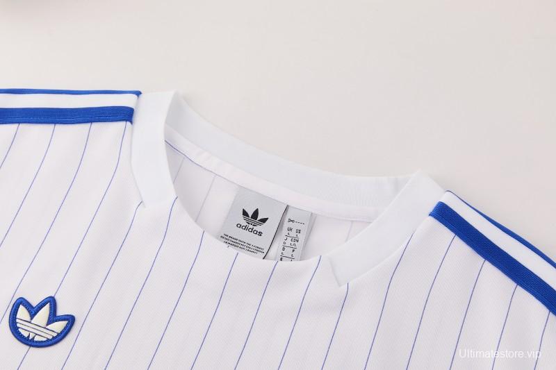 26/27 Chelsea FC White Stripes Short Sleeve+Blue Soccer Shorts