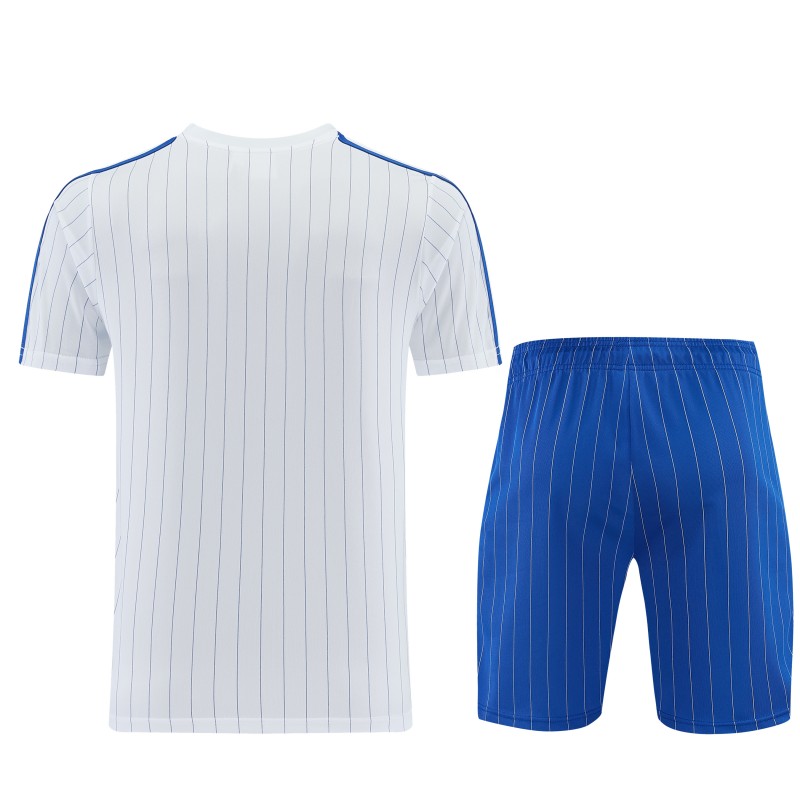 26/27 Chelsea FC White Stripes Short Sleeve+Blue Soccer Shorts