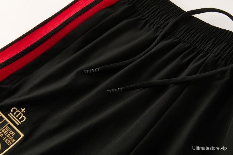 26/27 Belgium  Black Full Zipper Hooded Jacket Tracksuit + Long Pants