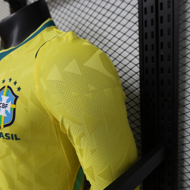 Player Version 2026 Brazil  Yellow with Geometric Pattern Home Long Sleeve Jersey