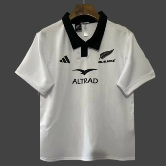 2026 New Zealand All Blacks White with Black Collar Jersey