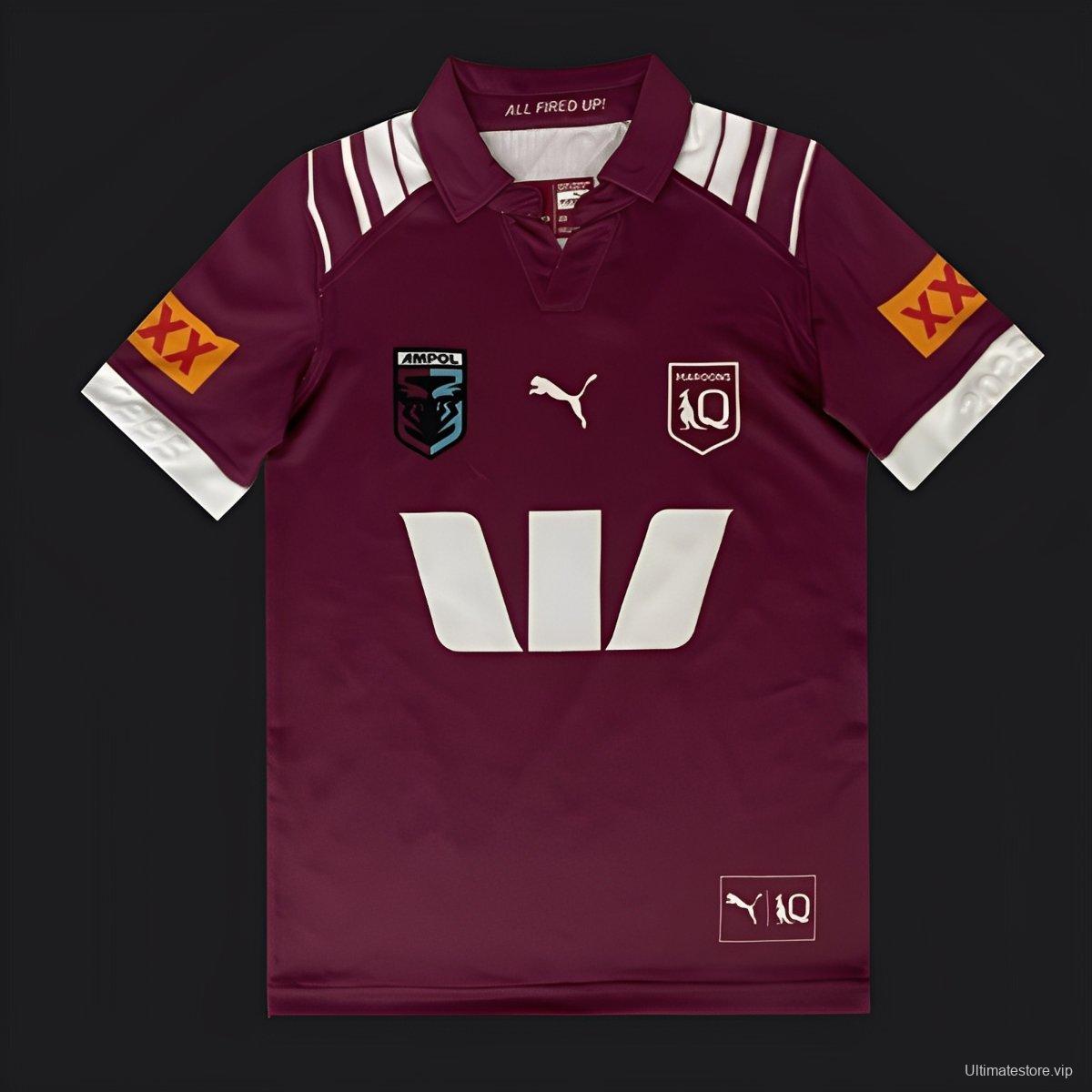 2025 Kids Queensland Maroons Maroon with White Stripes Jersey