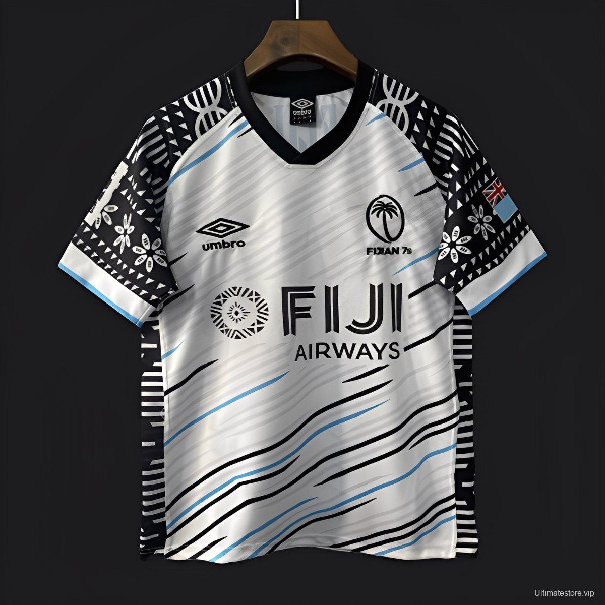 2025 Fiji 7s White with Wave Pattern and Traditional Tapa Cloth Design Jersey