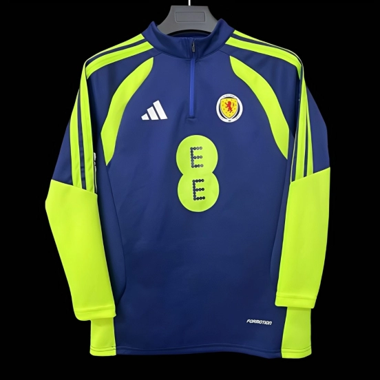 2026 Scotland Navy with Neon Yellow Curved Stripes Half Zipper Jacket