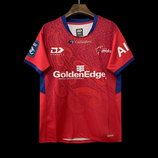25/26 Tasman Mako Red with Maori Tribal Pattern Jersey