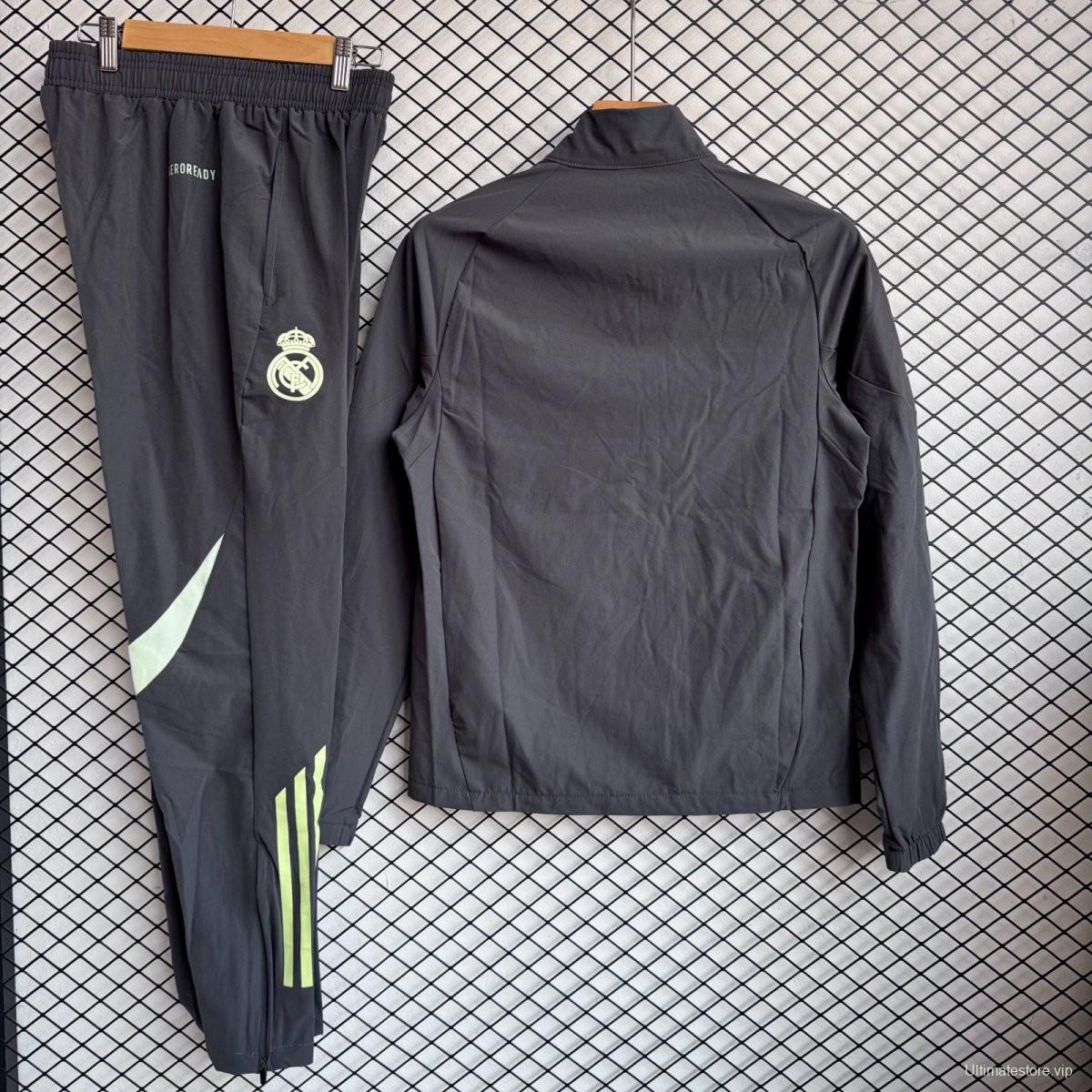 25/26 Real Madrid Black/Green Full Zipper Windbreaker + Long Pants