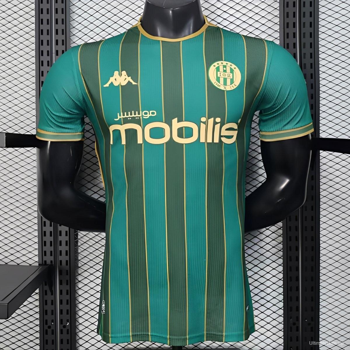 25/26 Player Version  JS Kabylie Home Green Yellow Vertical Stripes Jersey