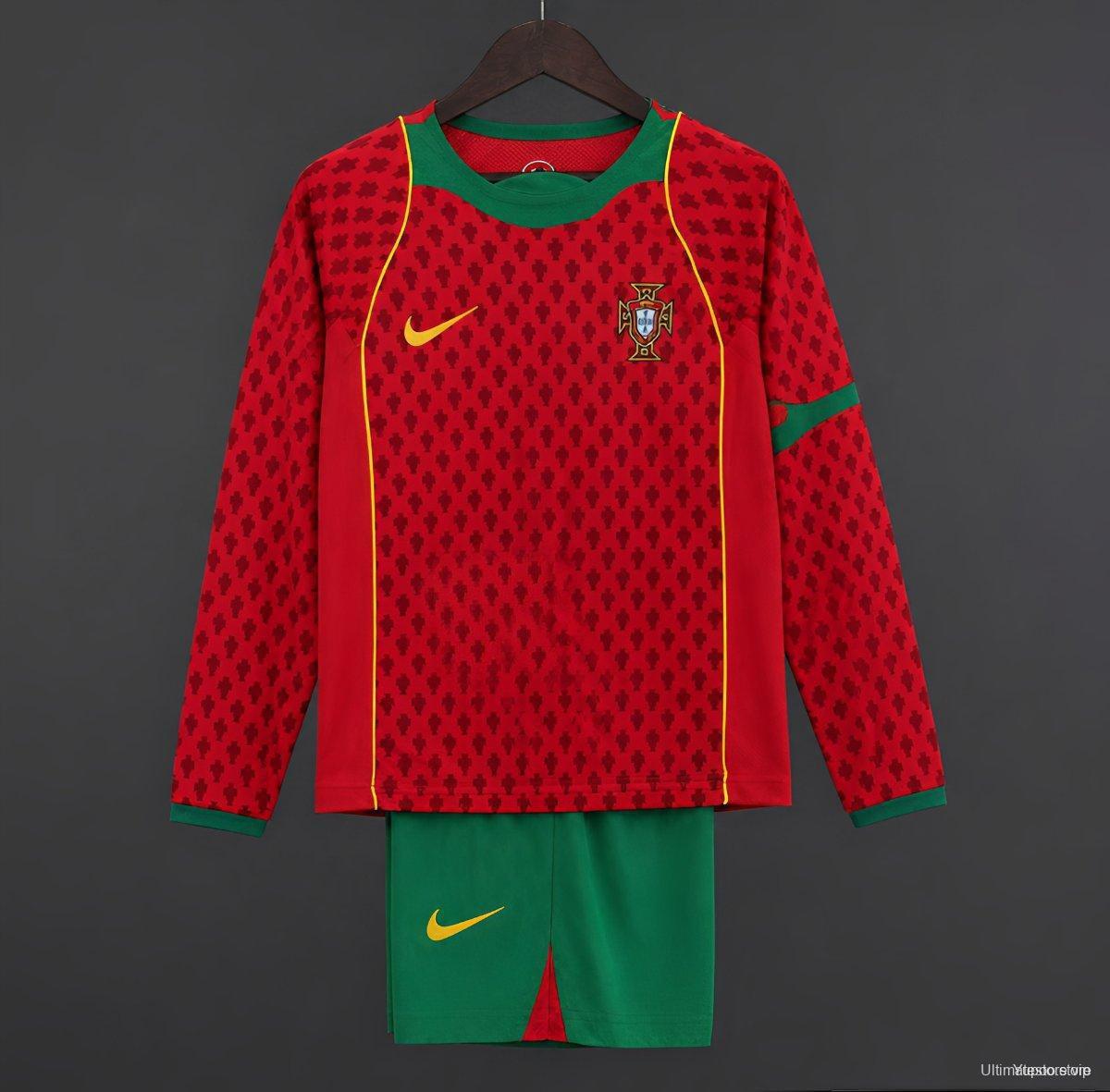 Retro 2004 Kids Portugal Home Long Sleeve Jersey