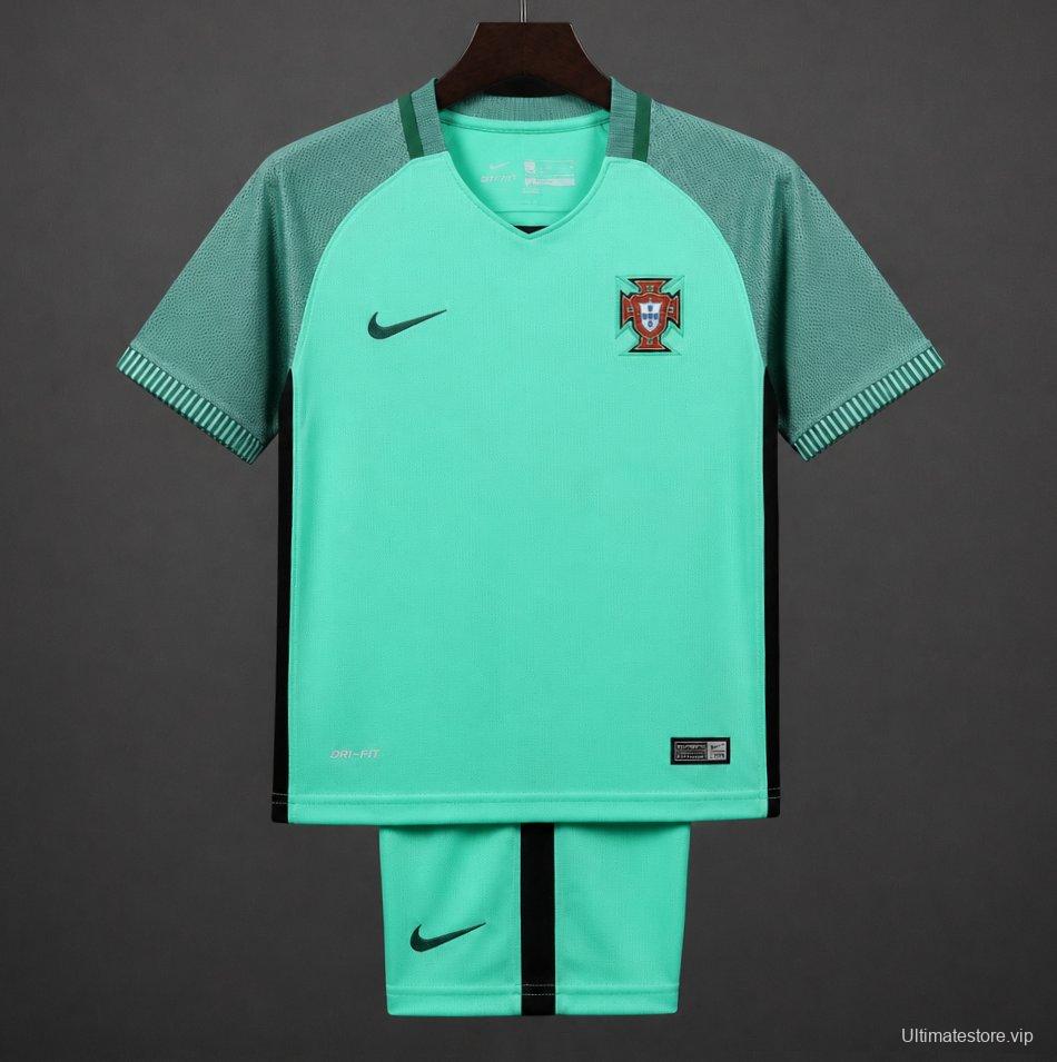 Retro Kids 2016 Portugal Away Green Jersey