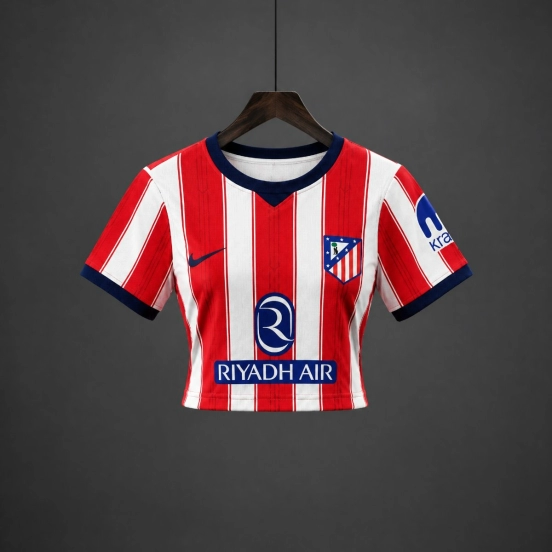 2026 Atletico Madrid Home Red Stripes Women Crop Jersey
